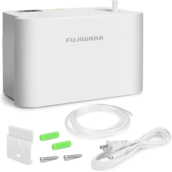 FUJIWARA Condensate Pump Automatic Condensation Drain Removal Mini Quiet Pump for HVAC,Air Conditioner,Dehumidifier,Furnance,Ice Maker,Wall Mounted Suitable for A/C 1-3HP, White