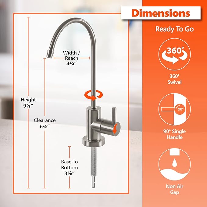 Express Water Modern Water Filter Faucet – Brushed Nickel Coke-Shaped Faucet – 100% Lead-Free Drinking Water Faucet – Compatible with Reverse Osmosis Water Filtration Systems