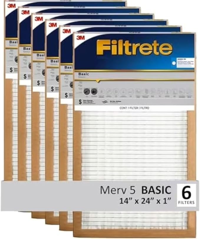 Filtrete 14x24x1 Air Filter, 3M MERV 5 HVAC AC Furnace Filter Replacement, 6-Pack (Actual Size 13.81x23.81x0.88 in)