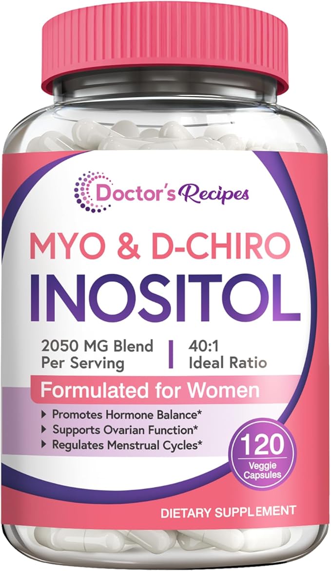 Doctor's Recipes Inositol Supplement, Myo-Inositol & D-Chiro Inositol Capsules 2050mg per Serving, Ideal 40:1 Blend, Hormone Balance for Women, Ovarian Function & Fertility Support, 120 Vegan Caps