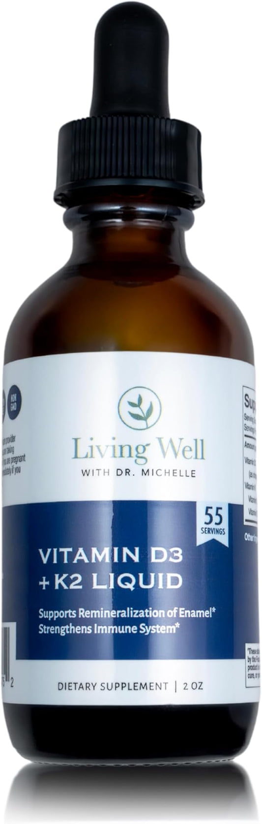 Liquid Vitamin D3 2000 IU with K2 + K1 – Immune & Bone Support Supplement – Dentist-Developed for Strong Teeth, Bones & Calcium Absorption – Non-GMO, Gluten-Free, Soy-Free – Pleasant Tasting – 2 oz