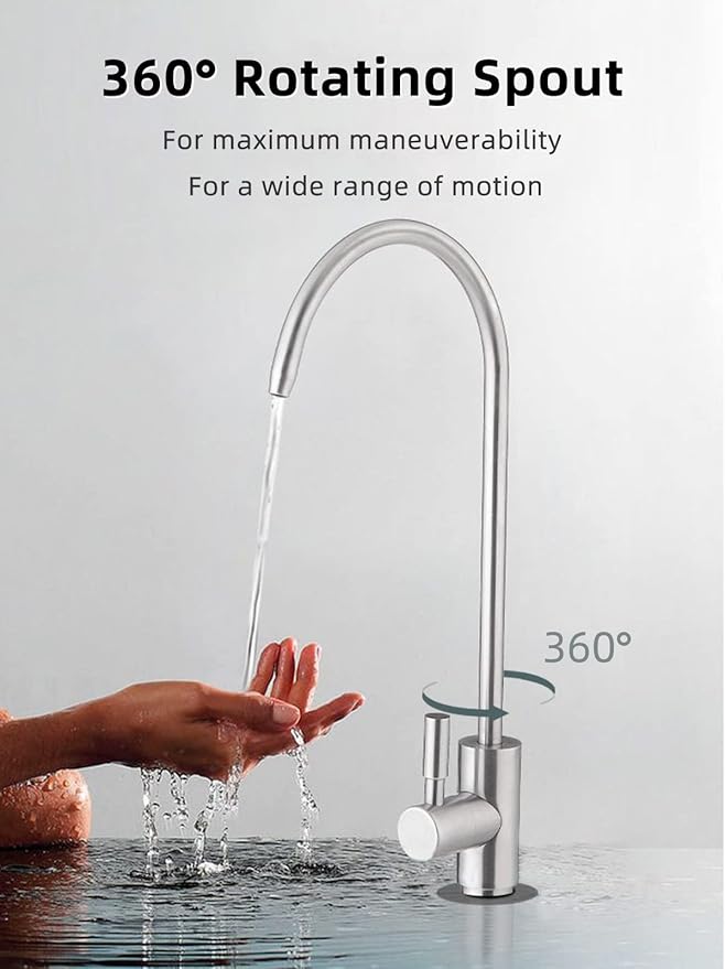 Drinking Water Faucet,Easy to Install Sink Water RO Faucet,Lead-Free Reverse Osmosis Faucets for Kitchen Bar Sink,Brushed Nickel SUS304 Stainless Steel