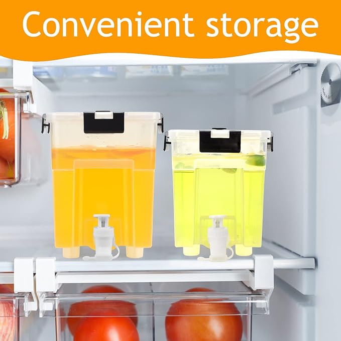 2.5 Gallon Drink Dispenser For Fridge,Beverage Dispenser With Spigot. Milk,Lemonade Dispenser,Juice Containers With Lids For Parties And Dairly Use,100% Sealed And Filter screen（1+1.5）Gallon