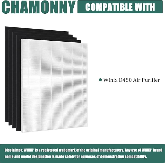 D480 True HEPA Replacement Filter D4, Compatible with Winix D480 Air Purifier, Compare to Winix D4 Filter, Item Number 1712-0100-00, 1 H13 True HEPA Filters + 4 Activated Carbon Pre-Filters