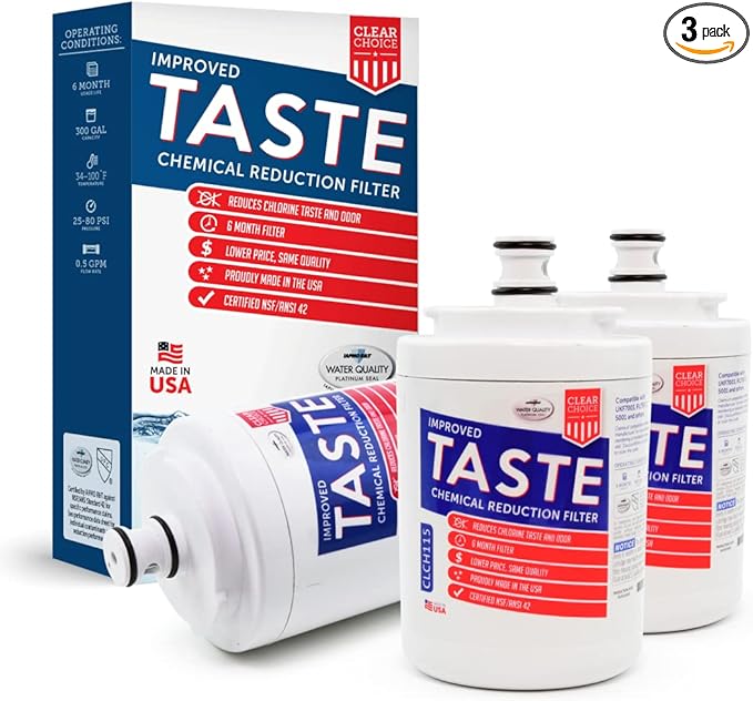 Clear Choice USA Made Replacement Compatible for Maytag UKF7003 FILTER7 UKF7003, UKF7002AXX, Whirlpool EDR7D1, UKF7003AXX, UKF7002, UKF6001AXX, EFF-6014A Refrigerator Water Filter, NSF/ANSI 42, 3pk