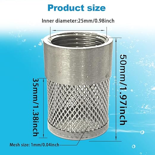3/4" 304 stainless steel filter head with internal thread diameter of 25mm connected to 3/4" inch water pipe filter Used to Remove Debris and Reduce Solid Entry（1pcs）