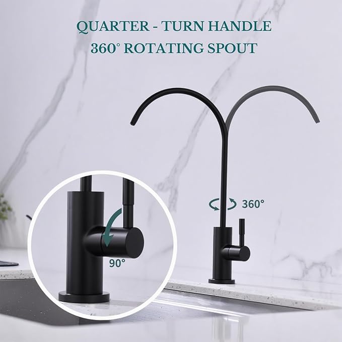 Drinking Water Faucet for Kitchen Sink SUS304 Stainless Steel Water Filter Faucet RO Reverse Osmosis Filtration Bar Sink Matte Black, WF1-BK
