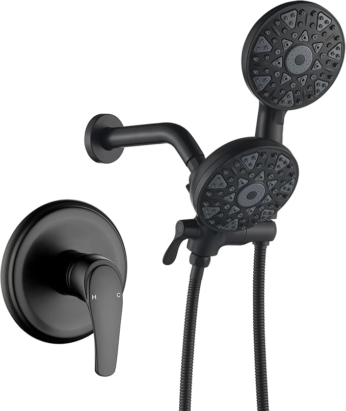 Matte Black Shower Faucet Set Complete Shower Kit Shower Systems Dual Shower Head and Handheld 2 in 1 Combo Set Shower Trim Kit Shower Fixtures