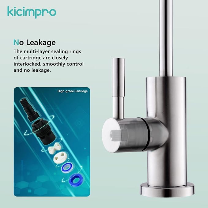 Water Filter Faucet, Kicimpro Drinking Water Faucet Fits Most Reverse Osmosis and Water Filtration System for Kitchen Bar Sink Faucet in Non-Air Gap SUS304 Stainless Modern Brushed Nickel Lead-Free