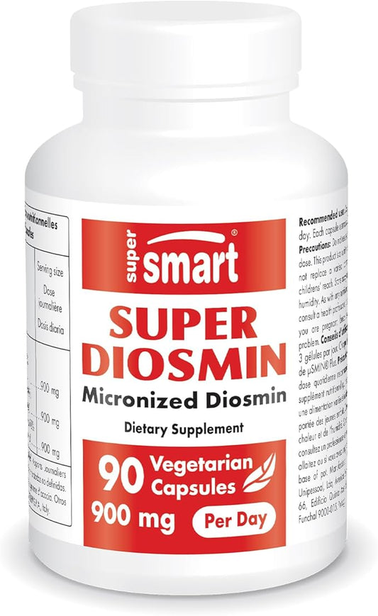 Supersmart - Super Diosmin 900mg per Day (Patented Micronized Diosmin) - Diosmin from Hesperidin - 90% Flavonoid Complex Supplement | Non-GMO & Gluten Free - 90 Vegetarian Capsules