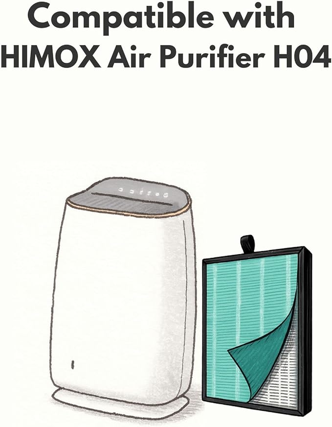Nispira H04 3-In-1 True HEPA Filter Replacement Compatible with HIMOX Air Purifier H04 | Removes Smoke, Odor, Chemical VOCs | 1 Pack