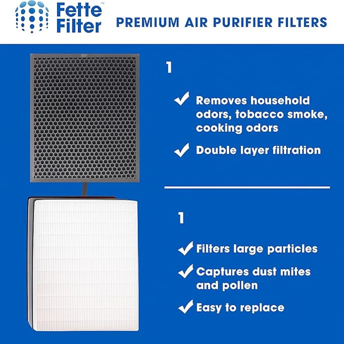Fette Filter - FLT9200 Air Purifier Filter H and Carbon Combo Pack Compatible with FLT9200 for AC9200 AC9200WCA Air Purifier 1 True HEPA & 1 Carbon Filter Included.