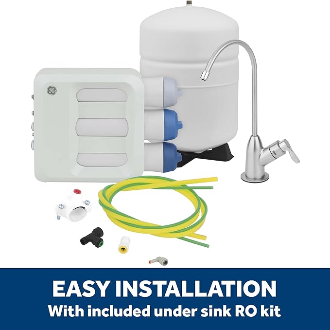 GE 3 Stage Reverse Osmosis Under Sink Water Filtration System with Faucet, Reduces Lead, Chlorine, Arsenic & More, Replace Filters (FQ18PN, FQ18MN, FQ18RT) Every 6/12 Months, GXRQ18NBN