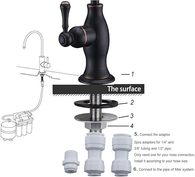 Delle Rosa Drinking Water Faucet, Solid Brass Kitchen Water Filter Faucet, Commercial Water Filtration Faucet for Under Sink Water Filter System Black& Gold