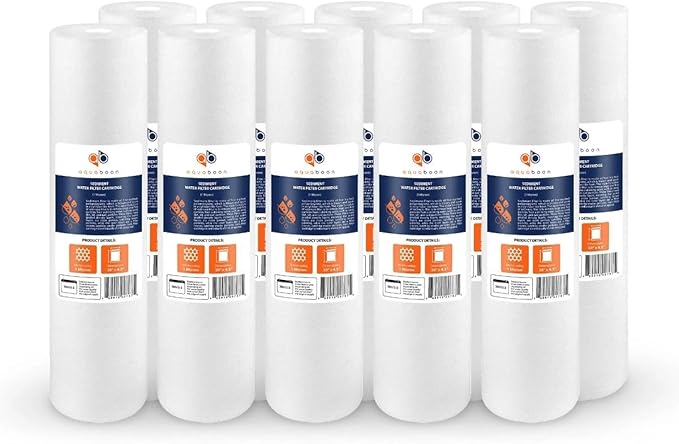 Aquaboon 1 Micron 20" Sediment Water Filter Replacement Cartridge | Whole House Sediment Filtration | Compatible with AP810-2, SDC-45-2005, FPMB5-20, P5-20, FP25B, 155358-43, 10 Pack