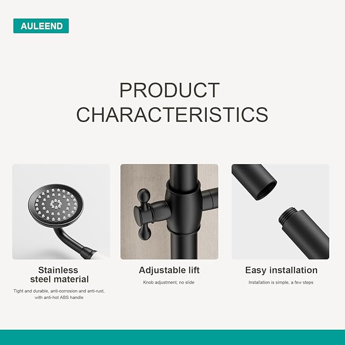 Shower Slide Bar Handheld Shower Head with Hose，shower slide bar,adjustable height shower head (C-retro, Matte Black)