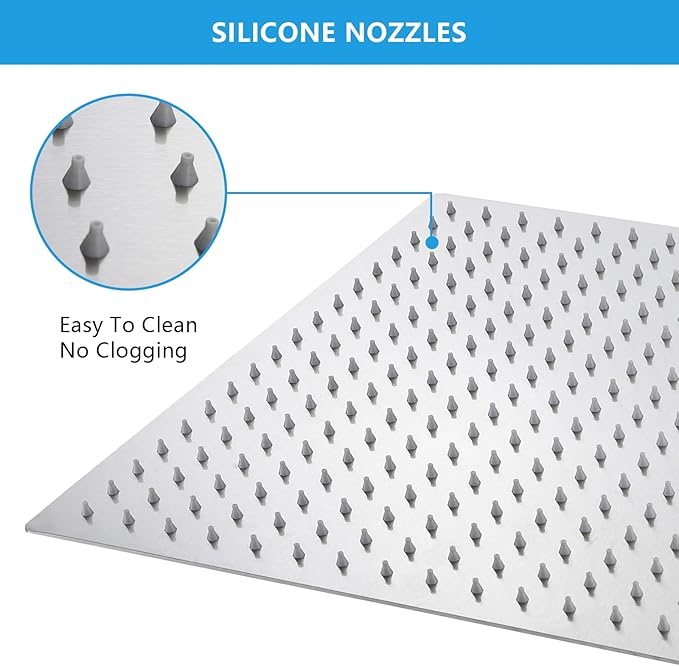 Lordear Rain Shower Head 12 Inch Solid Ultra Thin 304 Stainless Steel Adjustable Square Rainfall Shower Head Full Body Coverage with Silicone Nozzle 12” Waterfall Showerhead,Brushed Nickel