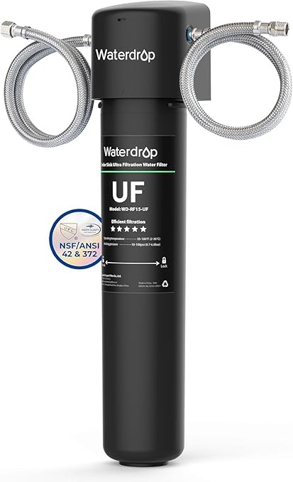 Waterdrop 15UA-UF 0.01 μm Ultra Filtration Under Sink Water Filter for Baçtёria Reduction, 𝟐 𝐘𝐞𝐚𝐫𝐬, Reduces Lead, Chlorine, Bad Taste & Odor, Direct Connect to Kitchen Faucet, USA Tech