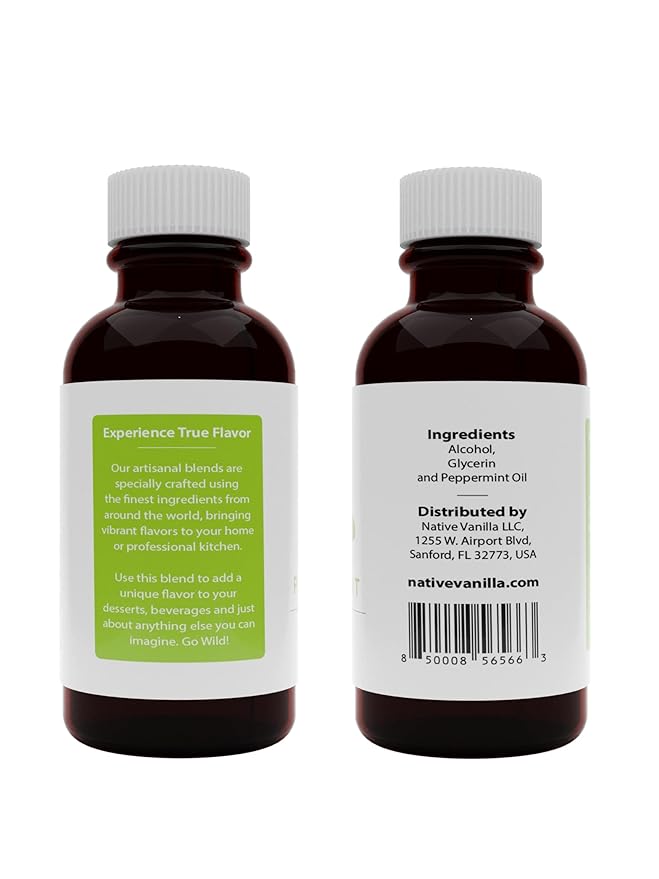 Native Vanilla - Pure Peppermint Extract - 4 Fl Oz - Pure Flavors and Extracts - Perfect for Cooking, Baking, and Dessert Crafting