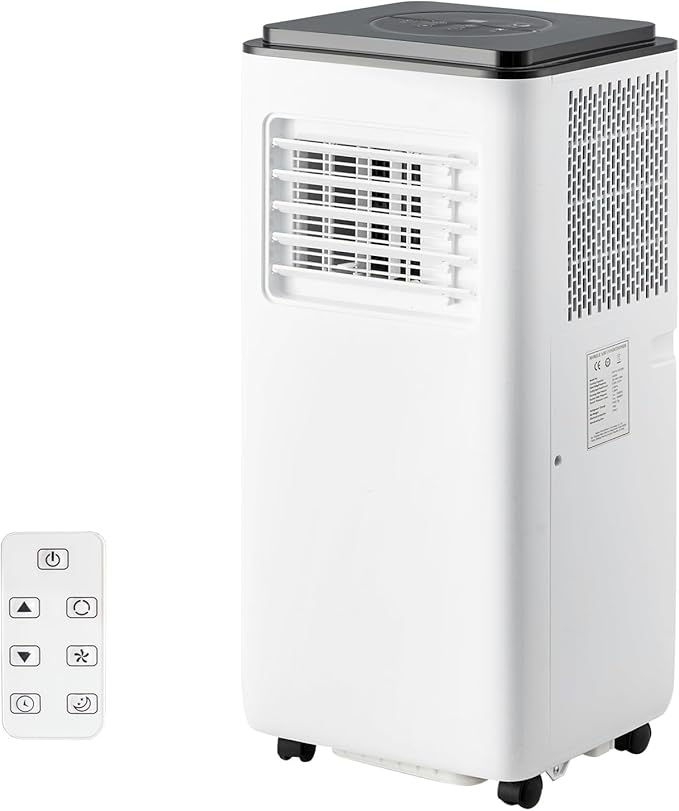10,000 BTU Portable Air Conditioner for Rooms Up to 450 Sq.Ft, 3-In-1 Cooling, Dehumidifier & Fan with Remote, Ultra-Quiet 45dB, 24H Timer, Energy-Efficient & Easy-Move Design, Black Top