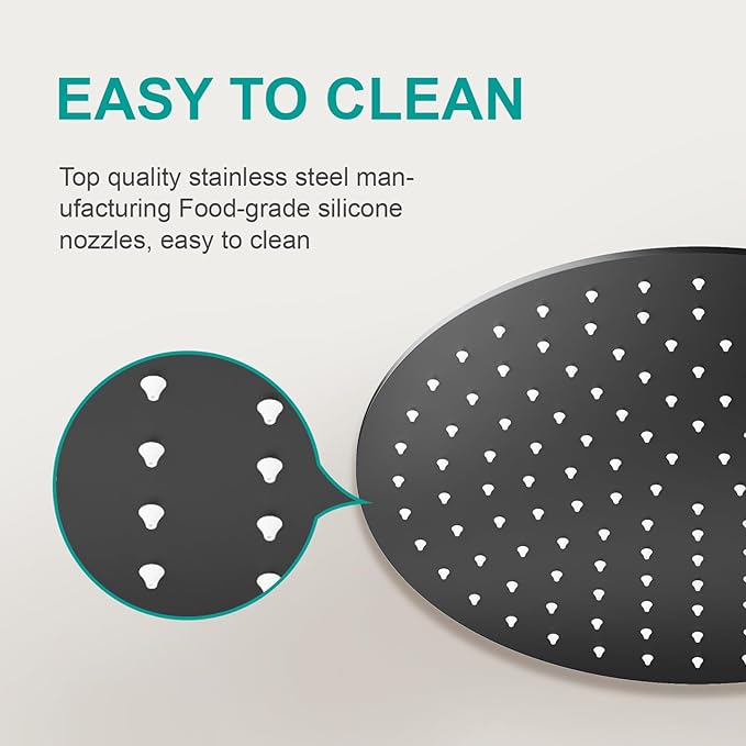 All Metal Rain Shower Head - Heavy Duty Stainless Steel, Easy Install, High Water Flow, Ultra-Thin Modern Design for Bathroom (D-Matte Black, 12)