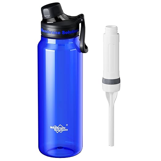 Membrane Solutions C3 Filtered Water Bottle, 36oz BPA-Free Bottle with Replaceable ACFX2 Filter Cartridge, Portable Water Filter, Travel, Hiking & Camping for Drinking Water Anywhere(Blue)