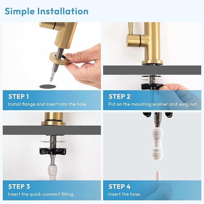 Reverse Osmosis Faucet, Filtered RO Drinking Water Faucet for Kitchen Sink, Non-Air Gap, 360-degree Rotation, Lead-Free, 304 Stainless Steel, Brushed Gold