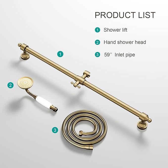 Shower Slide Bar Handheld Shower Head with Hose, shower slide bar,adjustable height shower head (C-retro, Brushed Gold)
