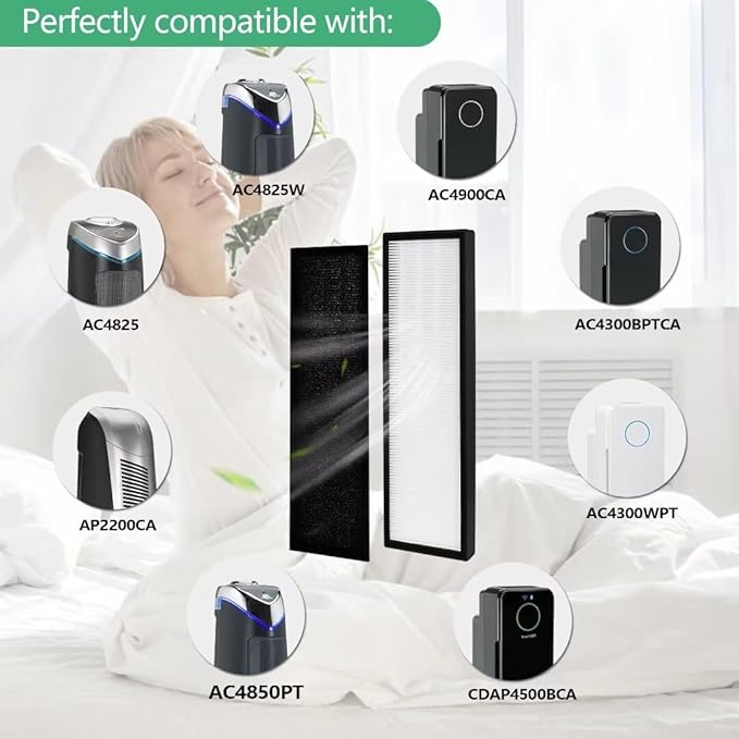 Universal Air Cleaner Carbon FLT4825 HEPA Replacement Filter B Compatible with GermGuardian Air Purifiers AC4825 AC4300 AC4800 AC4900 AC4850 Series