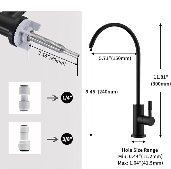 Drinking Water Faucet for Kitchen Sink SUS304 Stainless Steel Water Filter Faucet RO Reverse Osmosis Filtration Bar Sink Matte Black, WF1-BK