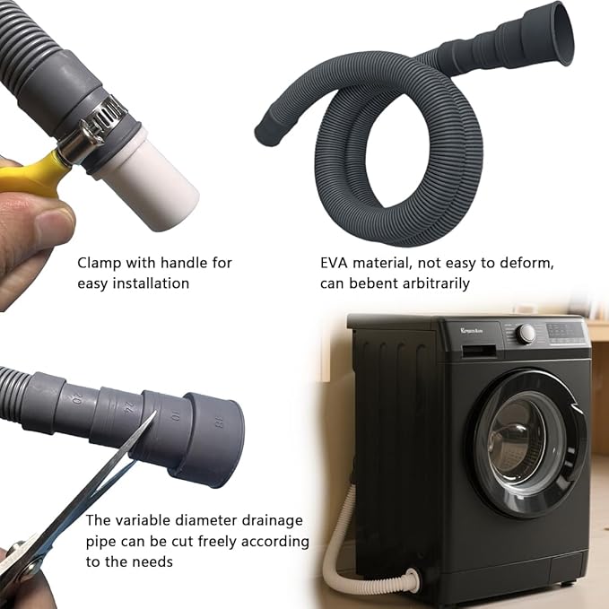 Washing Machine Drain Hose, Universal Flexible Drain Hose Extension Kit for LG/GE/Samsung Washer, Dishwasher, With 1 Extension Adapter,4 Clamps,1 U-Bend Holder (6.5feet)