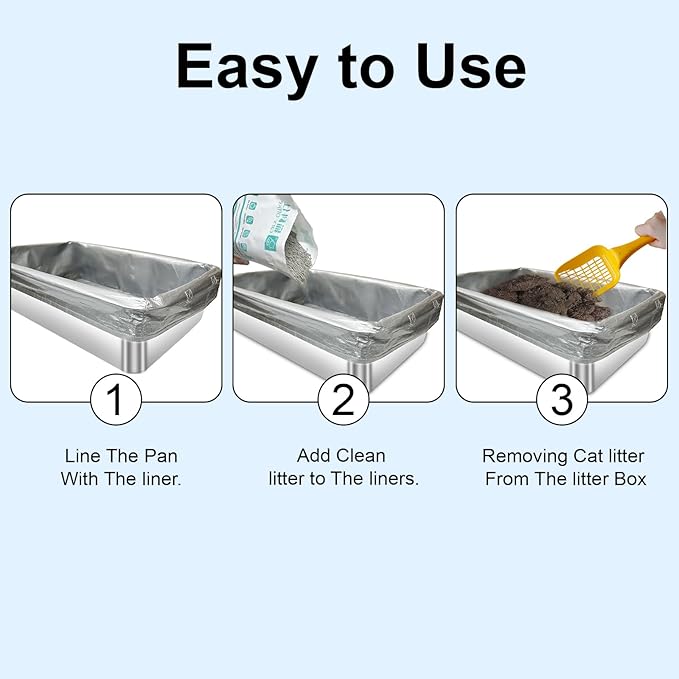 2 Pack Reusable Cat Litter Box Liners for Stainless Steel Boxes (Fits 6'' & 8'' Deep) - Scratch-Resistant & Waterproof Pan Protector, Extends Box Life, Easy to Clean with Non-Slip Design