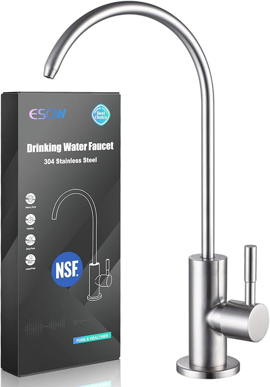 ESOW Kitchen Water Filter Faucet, 100% Lead-Free Drinking Water Faucet Fits Most Reverse Osmosis Units or Water Filtration System in Non-Air Gap, Stainless Steel 304 Body Brushed Nickel Finish