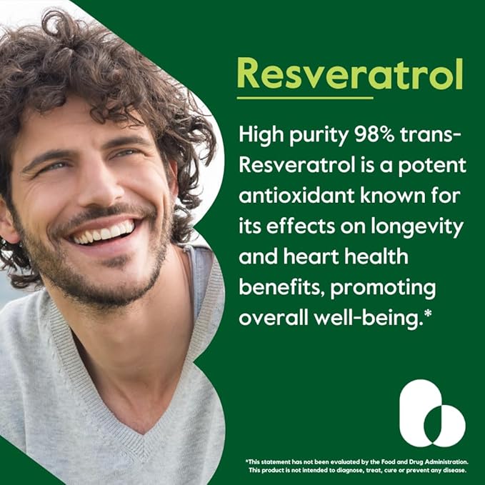 BESTVITE Resveratrol 600mg (60 Vegetarian Capsules) - 98% Pure Trans-Resveratrol - No Stearates- Vegan - Gluten Free - Non GMO