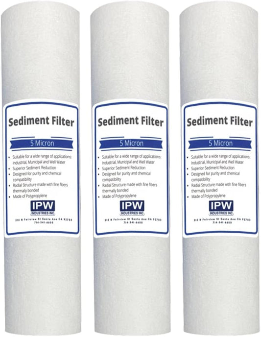IPW Industries Inc. | 3-Pack GE GXWH04F GXWH20F GXWH20S GXRM10 GX1S01R 5-Micron Sediment Filter Replacement Cartridge Whole House Water Filter System