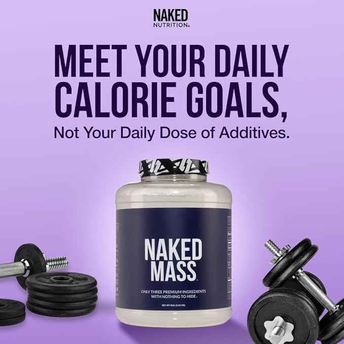 NAKED Strawberry Mass - 1,500 Calories, 50G Protein, Nothing Artificial. Strawberry Weight Gainer Protein Powder - 8lb Bulk, GMO Free, Gluten Free & Soy Free