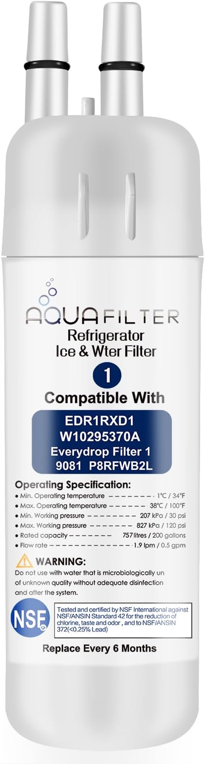 FILTER1 W10295370 A Refrigerator Water Filter Replacement Compatible for EDR1RXD 1 WATER FILTER W10295370 A Refrigerator Models (1-PACK)