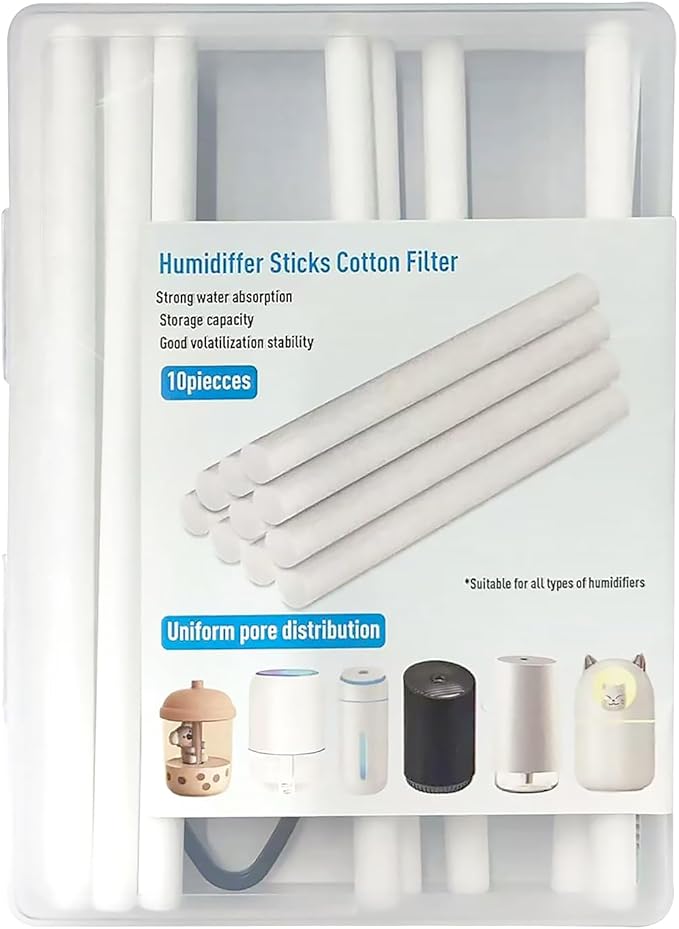 10-Pack Humidifier Filter Cotton Replacement Core, Trimmable Cotton Stick for USB-Powered Smart Humidifiers - Compatible with Cars, Offices, Bedrooms, Mini Humidifier Accessories (5.91 Inch)