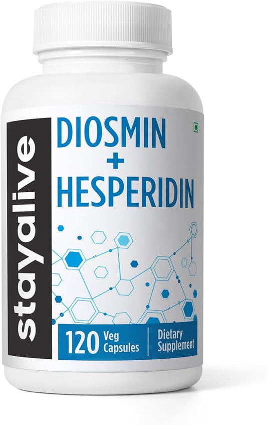 STAY ALIVE Diosmin Hesperidin 1000mg Complex, 120 Count, Citrus Bioflavonoids Rich Fruit Extract, 2 Month Supply, 100% Vegetarian, Non-GMO & Gluten Free Hesperidin and Diosmin Supplement Capsules