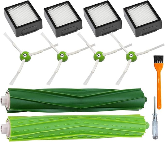 Fuyoda Replacement Parts for irobot Roomba i,e&j Series,i3 i3+ i4 i6 i6+ i7 i7+ i8 i8+ E5 E6 E7 Vacuum Cleaner,Replenishment kits Accessories 1 Set Rubber Brushes,4 HEPA Filters,4 Side Brushes