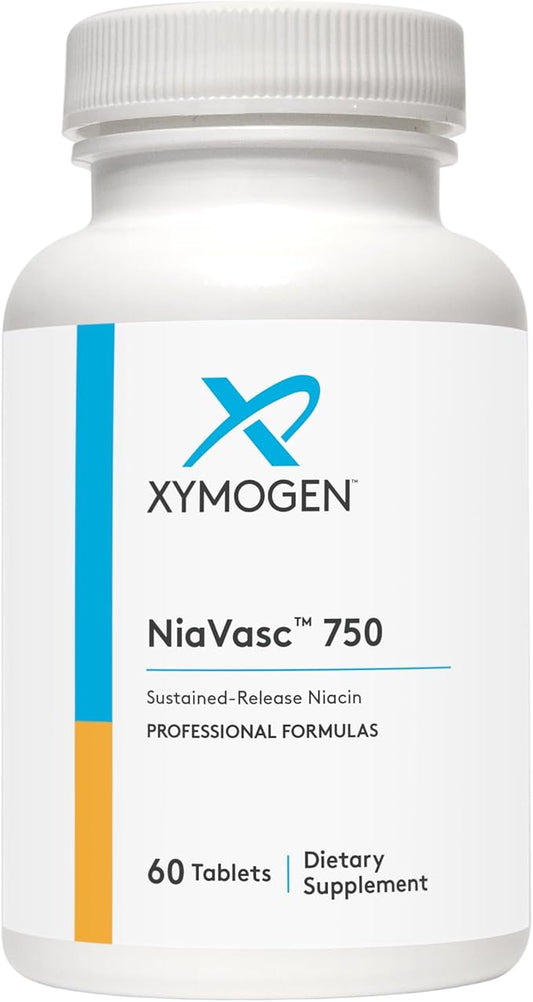 XYMOGEN NiaVasc 750 - Sustained-Release Niacin for a Lesser Flushing Effect - Supports The Maintenance of Healthy Blood Lipids (60 Time-Release Tablets)