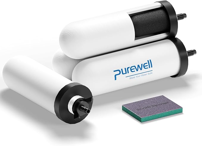 Purewell PF-4 Ceramic 3-Stage Purification Elements, Washable & Reusable, NSF/ANSI 42&372 Certified, Replacement for ProOne®, Berkey®, Purewell® Filters and Water Filter Systems (4 Pack, K Series)