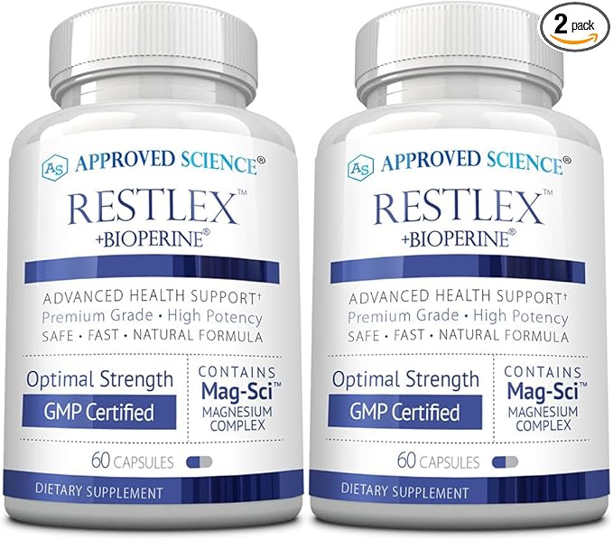 Approved Science Restlex - 420 mg Magnesium Glycinate Blend, L-theanine 200 mg - 60 Capsules - Pack of 2