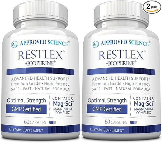 Approved Science Restlex - 420 mg Magnesium Glycinate Blend, L-theanine 200 mg - 60 Capsules - Pack of 2