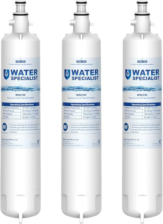 Waterspecialist Replacement for GE® RPWFE®, RPWF (Built-in CHIP) Refrigerator Water Filter, Compatible with GYS22GMNES, GYE22HSKSS, PYE22PELDS, GFE26GMKES, GFE26GGHWW, PFE28KYNFS, 3 Filters