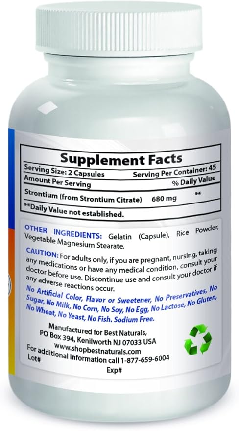 Best Naturals Strontium Bone Building Formula 680mg/serving 90 Capsules