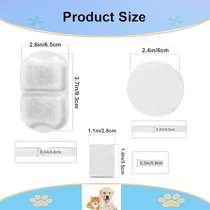 Cat Water Fountain Filter,Dog Water Filter Replacement for 7L/230oz Stainless Steel Dog Fountain,Activated Carbon Dog Water Fountain Filter,8 Set Pet Fountain Filter Replacement for PWF002