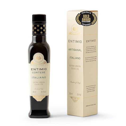 Entimio Cortese +700 mg/kg Polyphenol Rich Organic Extra Virgin Olive Oil, New 2024-2025 Early Harvest Italian Olive Oil from Tuscany, Italy, 2025 Gold Winner, Cold Extracted, Lab Tested - 8.5 fl oz