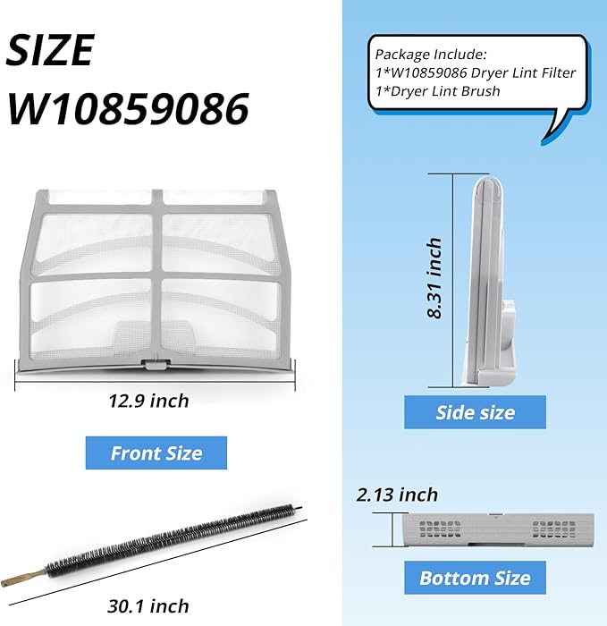 W10859086 W10608811 Dryer Lint Filter Replacement for Whirlpool Maytag Dryer Lint Screen W10701353 MGDB835DW4 WED8000DW3 MEDB835DW2 WGD8500DC1 MEDB855DC4 WGD8500DC3 MEDB835DW0