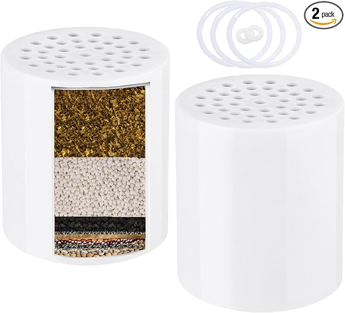 Heavy Duty Shower Filter Replacement Cartridge 2 Pcs, Shower Head Filter Refill Cartridge, for Hard Water Chlorine Heavy Metal Impurity, Improve Skin Hair, Fit Any Similar Design Shower Water Filter